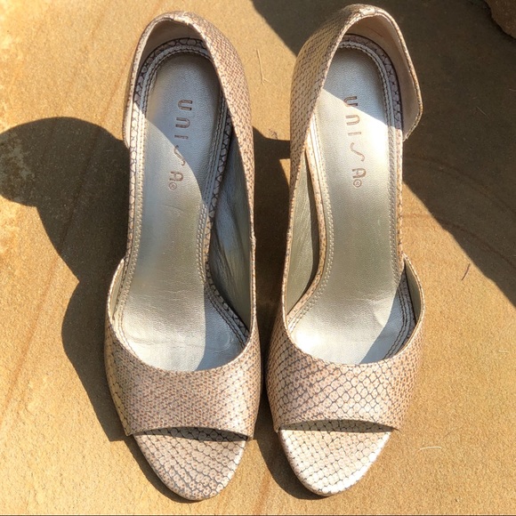 Metallic Leather Snakeskin d’Orsay Peep Toe Pumps - Picture 9 of 13